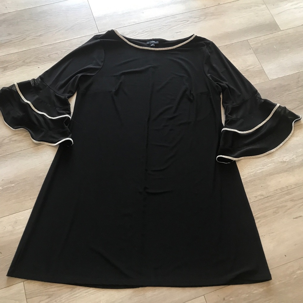 MSK Black Long Sleeve Shift Dress With Ruffle Sleeves and Sliver Trim